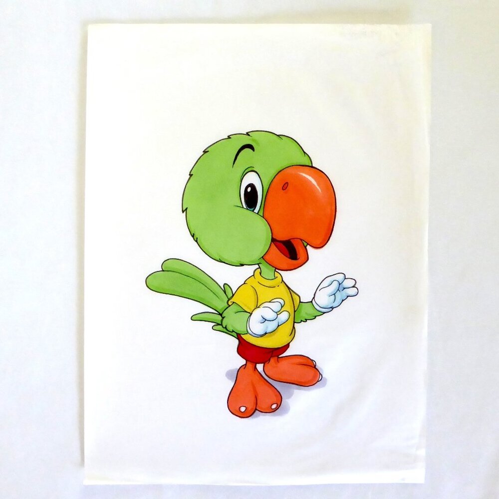 OOAK 9” x 12” HAND INKED ORIGINAL GREEN PARROT BIRD CARTOON CHARACTER ARTWORK